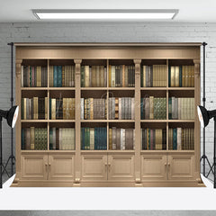 Lofaris Brown Gorgeous Bookcase Scenario Photo Backdrop