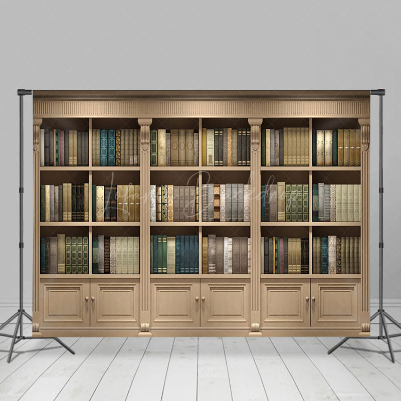 Lofaris Brown Gorgeous Bookcase Scenario Photo Backdrop