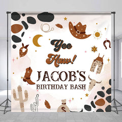 Lofaris Brown Pattern Cowboy Custom Name Birthday Backdrop