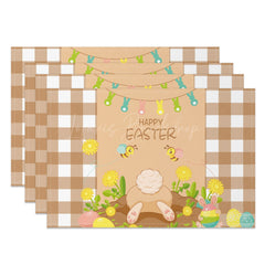 Lofaris Brown Plaid Bunny Spring Easter Set Of 4 Placemats