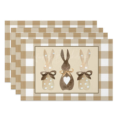 Lofaris Brown Plaid Courtly Bunny Easter Set Of 4 Placemats