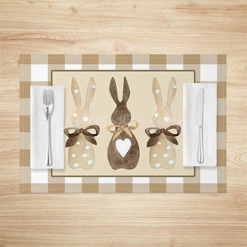 Lofaris Brown Plaid Courtly Bunny Easter Set Of 4 Placemats