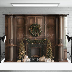 Lofaris Brown Retro Palace Wall Fireplace Christmas Backdrop