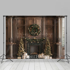 Lofaris Brown Retro Palace Wall Fireplace Christmas Backdrop