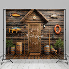 Lofaris Brown Retro Wooden Fishing Cabin Room Set Backdrop