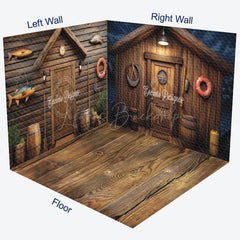 Lofaris Brown Retro Wooden Fishing Cabin Room Set Backdrop