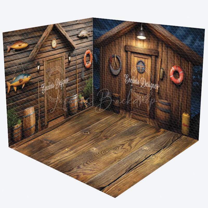 Lofaris Brown Retro Wooden Fishing Cabin Room Set Backdrop