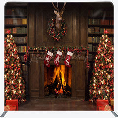 Lofaris Brown Vintage Bookshelf Christmas Fireplace Backdrop