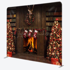 Lofaris Brown Vintage Bookshelf Christmas Fireplace Backdrop