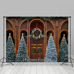 Lofaris Brown Vintage House Xmas Trees Christmas Backdrop