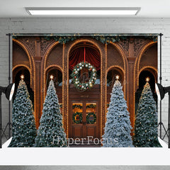 Lofaris Brown Vintage House Xmas Trees Christmas Backdrop