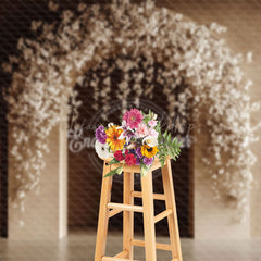 Lofaris Brown Wall Arch White Floral Wedding Photo Backdrop