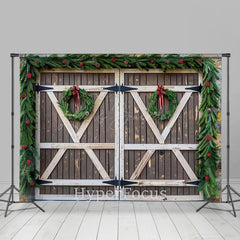 Lofaris Brown White Wooden Door Wreath Christmas Backdrop