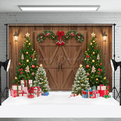 Lofaris Brown Wood Barn Door Wreath Christmas Tree Backdrop