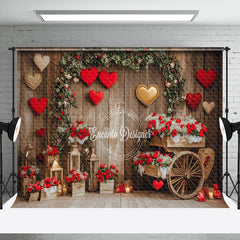 Lofaris Brown Wood Rural Romantic Red Valentines Day Backdrop