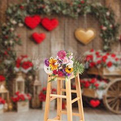 Lofaris Brown Wood Rural Romantic Red Valentines Day Backdrop