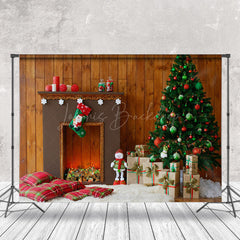 Lofaris Brown Wood Wall Fireplace Indoor Christmas Backdrop