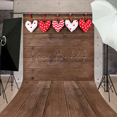 Lofaris Brown Wood Wall Floor Valentines Heart Sweep Backdrop