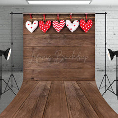 Lofaris Brown Wood Wall Floor Valentines Heart Sweep Backdrop