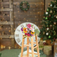 Lofaris Brown Wood Wall Ladder Clock Tree Gift Xmas Backdrop