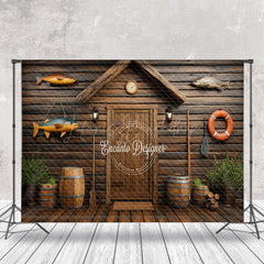 Lofaris Brown Wooden Cabin Fish Plant Cake Smash Backdrop