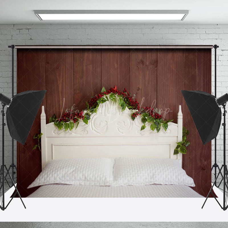 Lofaris Brown Wooden Cherry White Headboard Bed Backdrop