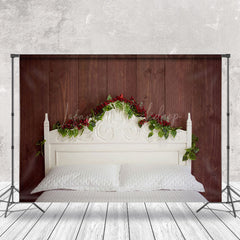 Lofaris Brown Wooden Cherry White Headboard Bed Backdrop