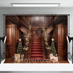 Lofaris Brown Wooden Stairs Gifts Trees Christmas Backdrop