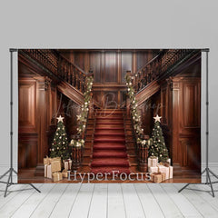 Lofaris Brown Wooden Stairs Gifts Trees Christmas Backdrop