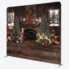 Lofaris Brown Wooden Wall Fireplace Christmas Square Backdrop