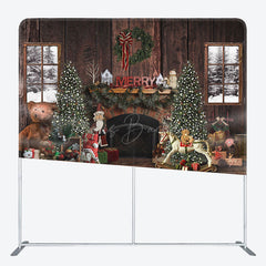 Lofaris Brown Wooden Wall Fireplace Christmas Square Backdrop