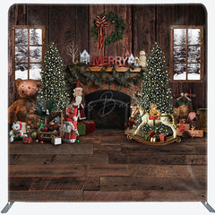 Lofaris Brown Wooden Wall Fireplace Christmas Square Backdrop