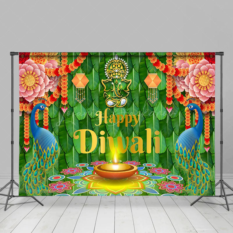 Lofaris Bunga Malai Ganesha Floral Mandala Diwali Backdrop