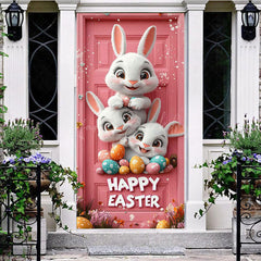 Lofaris Bunny Colorful Eggs Floral Pink Easter Door Cover