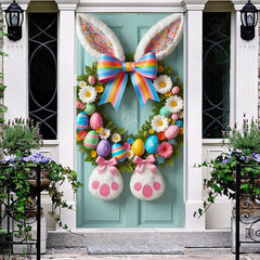 Lofaris Bunny Ear Colorful Wreath Eggs Green Door Cover