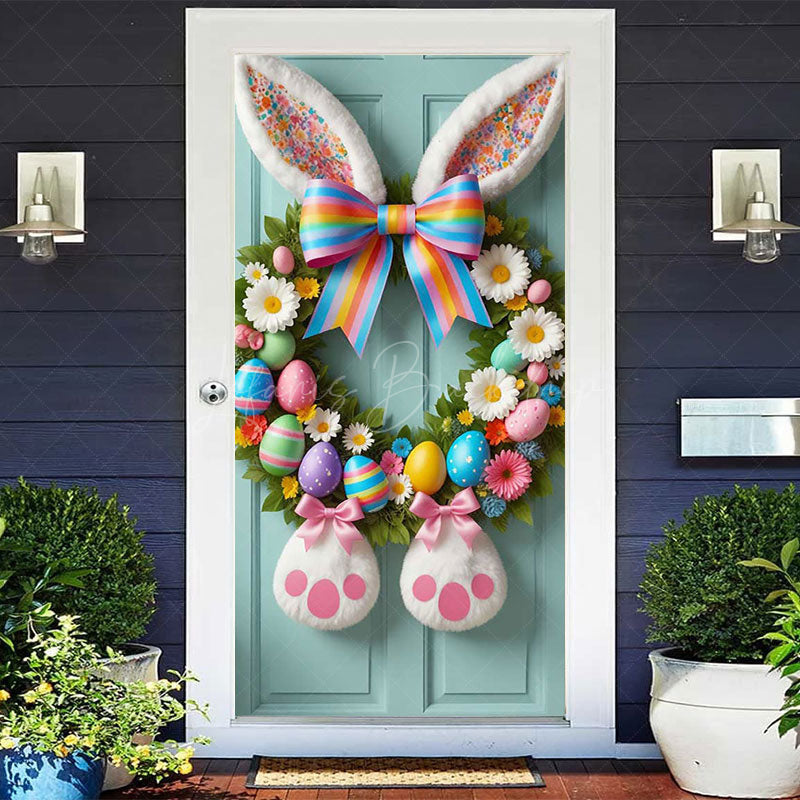 Lofaris Bunny Ear Colorful Wreath Eggs Green Door Cover