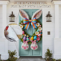 Lofaris Bunny Ear Colorful Wreath Eggs Green Door Cover