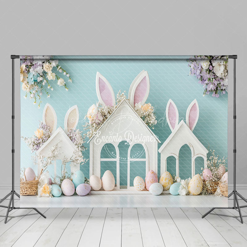 Lofaris Bunny Ear Hutch Eggs Floral Easter Photo Backdrop