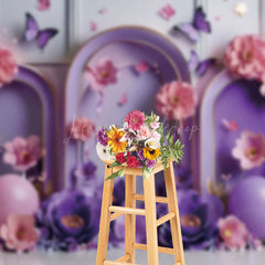 Lofaris Butterfly Purple Birthday Cake Smash Backdrop For Photo