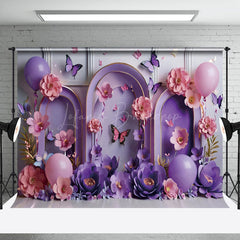 Lofaris Butterfly Purple Birthday Cake Smash Backdrop For Photo