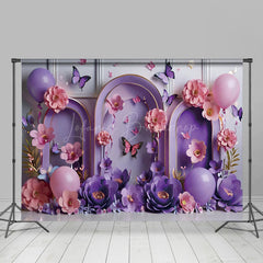 Lofaris Butterfly Purple Birthday Cake Smash Backdrop For Photo