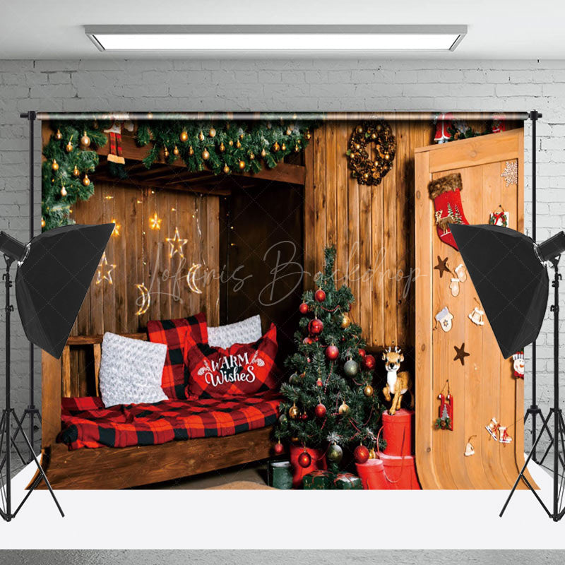 Lofaris Cabin Festive Wreath Wood Sofa Christmas Backdrop