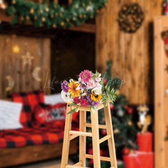 Lofaris Cabin Festive Wreath Wood Sofa Christmas Backdrop