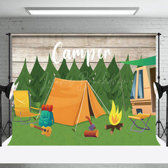 Lofaris Camper Tent Forest Adventure Bonfire Party Backdrop