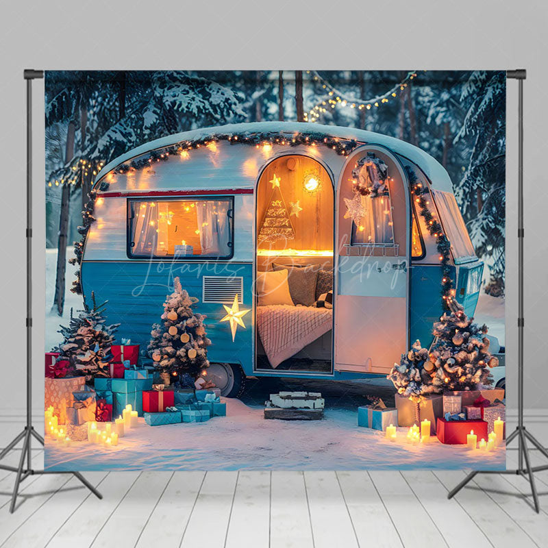 Lofaris Camper Van Festive Trees Winter Wonderland Backdrop