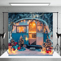 Lofaris Camper Van Festive Trees Winter Wonderland Backdrop