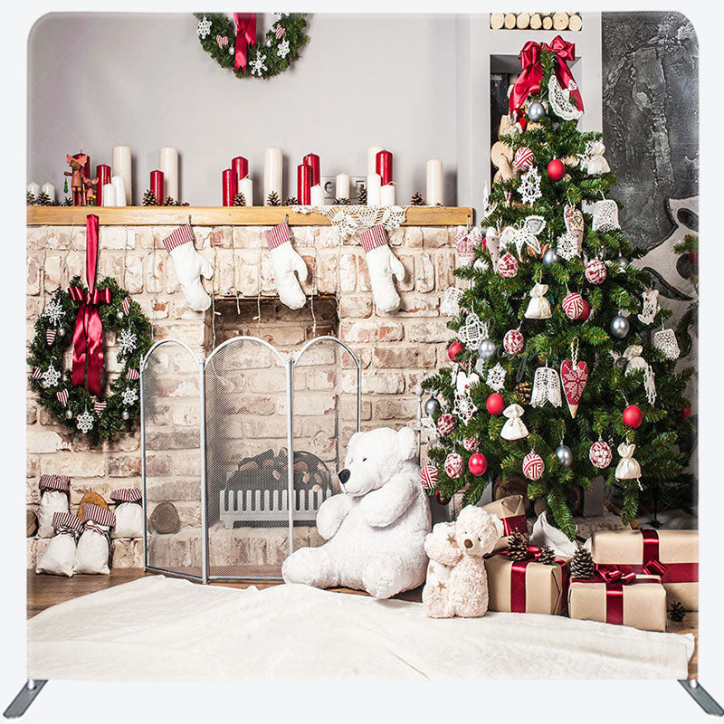 Lofaris Candle Fireplace Bear Doll Xmas Pillow Case Backdrop