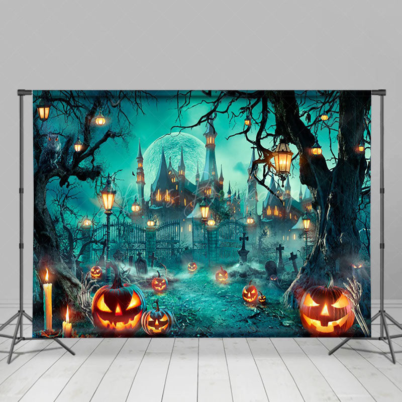 Lofaris Candle Light Pumpkin Villa Halloween Night Backdrop