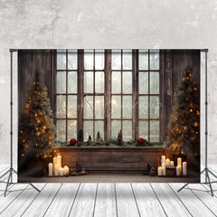 Lofaris Candlelight Retro Wooden Window Christmas Backdrop