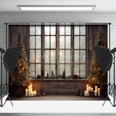 Lofaris Candlelight Retro Wooden Window Christmas Backdrop